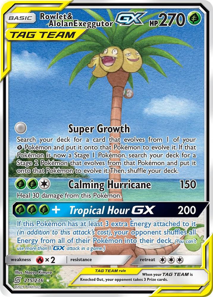 Rowlet & Alolan Exeggutor GX (Alternate Full Art) - 215/236 - Ultra Rare